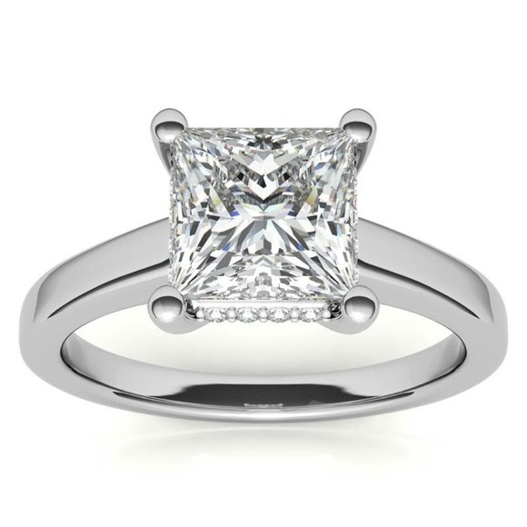 3.0Carat -9.0mm Princess Cut Moissanite Engagement Ring With Hidden Halo - Picture 1 of 16